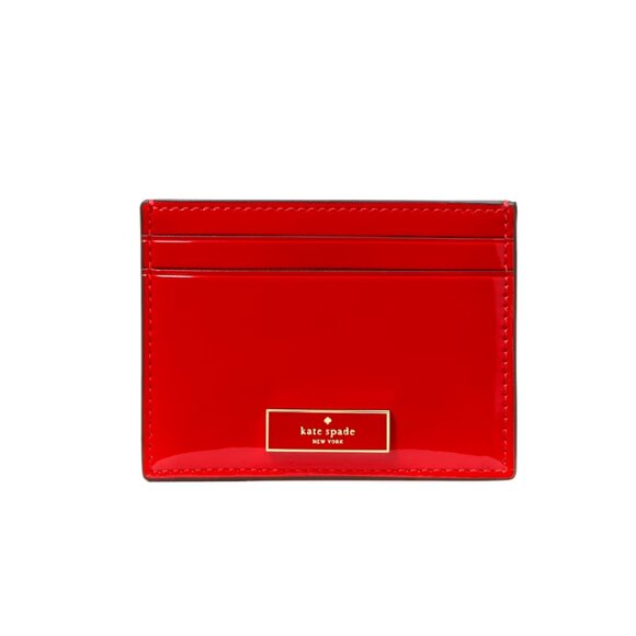 New Kate Spade Bridget Patent Small Slim Card Holder Bright Red - Picture 1 of 3